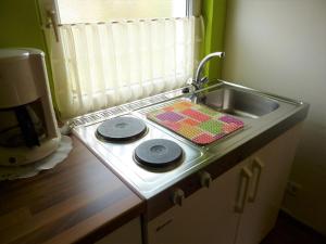 a kitchen counter with a sink and a stove at Ferienwohnungen An den Linden in Burg