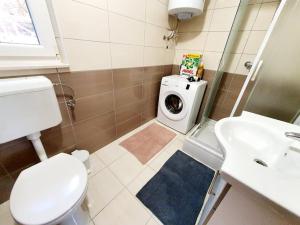 uma casa de banho com um WC e uma máquina de lavar roupa em Apartman Šime em Tribunj