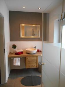ein Bad mit einem Waschbecken und einem Spiegel in der Unterkunft Apartment Carpe Diem in Kramsach