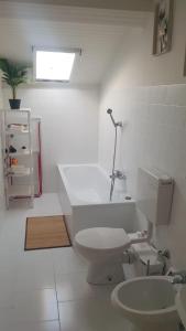 a bathroom with a toilet and a bath tub at Attico mansardato davanti Casinò in Sanremo