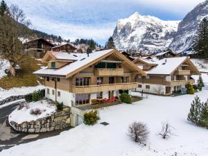 eine Luftansicht eines Hauses im Schnee in der Unterkunft Apartment Alpha - GRIWA RENT AG in Grindelwald