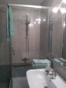bagno con lavandino e doccia con specchio di L'impossibile Guesthouse ad Appiano Gentile