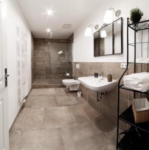 a bathroom with a toilet and a sink at Villa am Park in Meiningen