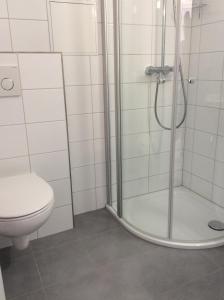 a bathroom with a shower and a toilet at Relax im Wald in Bad Harzburg +22 photos