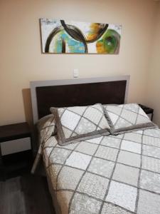 a bedroom with a bed and a picture on the wall at Departamentos Santa Bárbara in Osorno