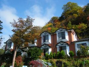 a house on a hill with trees at Chuzenji Pension in Nikko