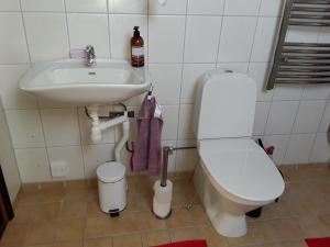 Ett badrum på Naturnära enkel rum B&B i Uppsala Ramstalund