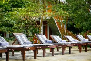 a row of lounges lined up in a row at Elephas Nature Resort in Sigiriya