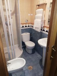 a bathroom with a toilet and a shower and a sink at ALBOR II in Gijón