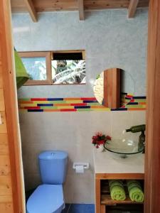 ein Bad mit einem WC und einem Waschbecken in der Unterkunft Hospedaje Solentiname in Medellín