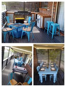 two pictures of a patio with a table and chairs at Licence to Chill on Bribie in Bongaree