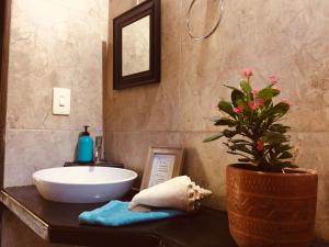 a bathroom with a sink and a potted plant at Casa Juntos by Villa Eden in Palomino +15 photos