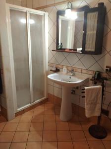カステッルッツォにあるTerrazza sul Golfo di Castelluzzoのバスルーム(シャワー、シンク、鏡付)