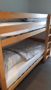 a set of three bunk beds in a room at Ferienhaus Strunks ahl Häusje in Alken