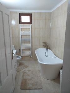 a bathroom with a tub and a toilet and a sink at Casa Anca in Bistriţa