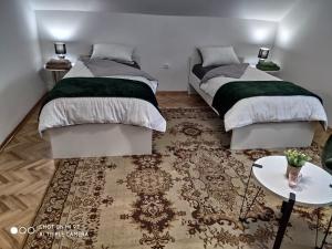 a bedroom with two beds and a rug at Kaya 2 in Đakovo