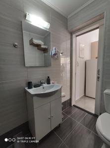 a bathroom with a sink and a toilet at Kostas Apartments in Kourouta