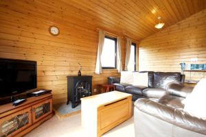 ein Wohnzimmer mit einem Sofa und einem Kamin in der Unterkunft Concraig Lodge in Crieff