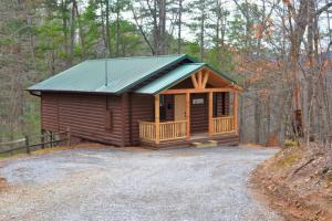 a small cabin with a porch in the woods at Endless Mountain Dreams in Gatlinburg