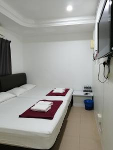 a hotel room with a bed and a television at Rasa Motel in Batu Ferringhi
