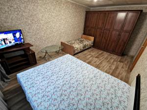 アストラハンにあるАпартаменты у Макдональдсаの小さなベッドルーム(ベッド1台、テレビ付)