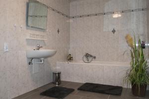 a bathroom with a sink and a bath tub at FeWo Bucker in Lauscha - Ernsthal am Rennsteig