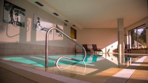a pool with a hot tub with a rail in it at Hotel Traubenwirt in Marlengo