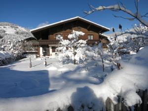 瓦格賴恩的住宿－Haus Margareth，前面的雪覆盖的房子