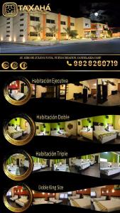 a collage of four pictures of a room at Hotel Taxaha in Candelaria