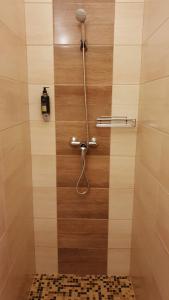 a bathroom with a shower with a phone on the wall at Diana Club Hotel in Budapest
