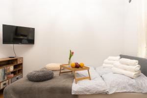 a living room with a couch with a table at Apartament Centrum in Rzeszów