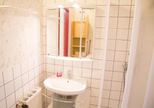 bagno con lavandino e specchio di Vienna4you App 10 you are welcome a Vienna