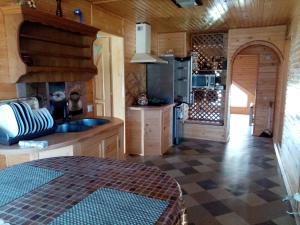 a kitchen with a sink and a refrigerator at Садиба Федорчуків Гірська хатина in Sheshory