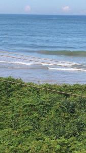 vistas a una playa con el océano en el fondo en Pousada Sombra das Ondas, en Guarapari