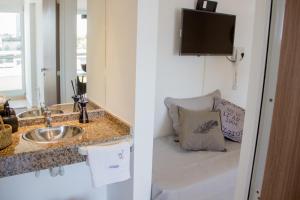 a bathroom with a sink and a mirror at san francisco loft 2 in San Francisco