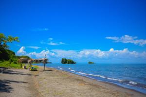a beach with a hut and the ocean at Hotel San Juan Ometepe in Altagracia