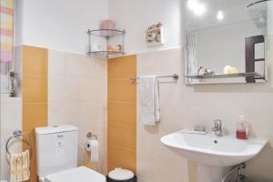 a bathroom with a sink and a toilet at Captain Pisco's Palheiro - Great Location in Costa Nova +22 photos