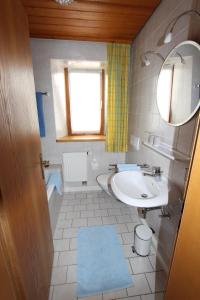 bagno con lavandino e specchio di Ferienwohnung Maag a Lechbruck