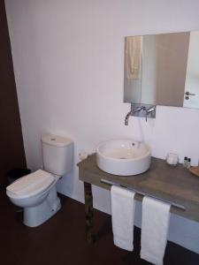 a white bathroom with a toilet and a sink at Sao Vicente Lodge - Atlantic Retreat in São Vicente Ferreira