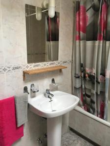 a bathroom with a sink and a shower at Hostal La Balsá in La Alberca