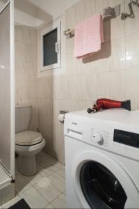 - un lave-linge dans la salle de bains pourvue de toilettes dans l'établissement Flat in central Athens - Pangrati, à Athènes