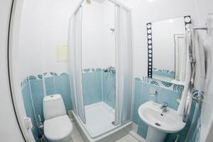 a bathroom with a shower and a toilet and a sink at Hotel Oasis in Adler