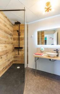 a bathroom with a glass shower and a sink at Chipote by Carl-Emilie in Épinal