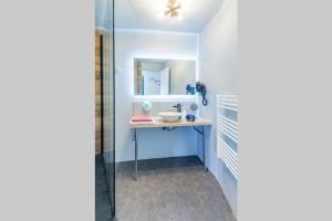 La salle de bains est pourvue d'un lavabo et d'un miroir. dans l'établissement Chipote by Carl-Emilie, à Épinal