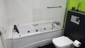 La salle de bains est pourvue d'une baignoire et de toilettes. dans l'établissement Moderno apartamento en el parque de cabecera, à Valence