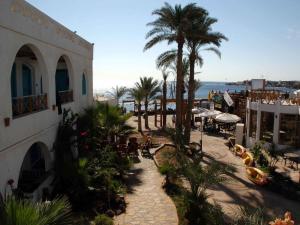 a view of a resort with palm trees and the ocean at Planet Oasis Resort Dahab in Dahab