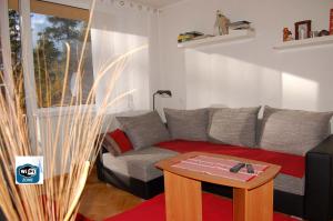 a living room with a couch and a table at Apartman Solisko in Vyšná Boca