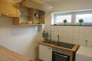 a small kitchen with a sink and a window at Work & Stay im Herzen von Celle in Celle
