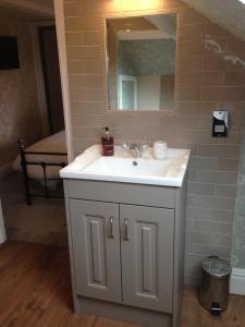 bagno con lavandino e specchio di Lydford House a Lydford