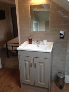 a bathroom with a sink and a mirror at Lydford House in Lydford